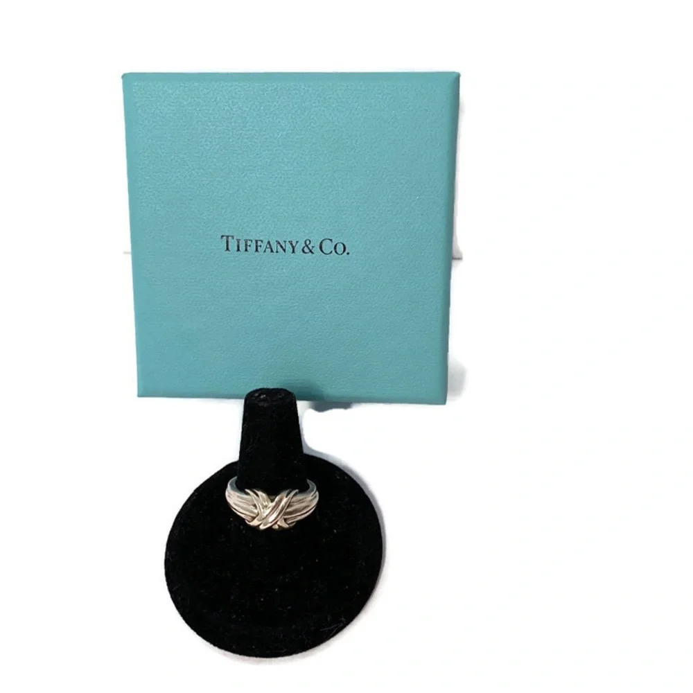 TIFFANY & CO RING STERLING SILVER 925 X LOVE KNOT  VINTAGE 1990 SIZE 5 4.7g